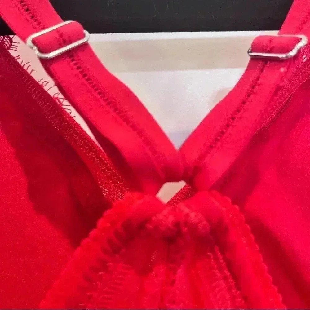 Aerie lace padded lined bra bralette criss cross straps triangle cutout detail - Picture 6 of 8